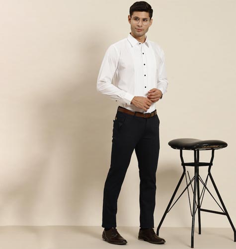 Men White Slim Fit Tuxedo Shirts